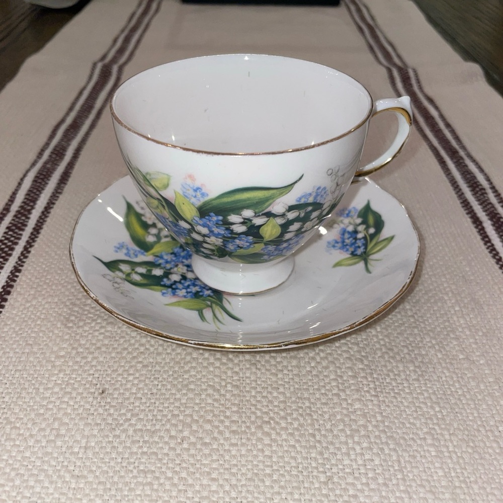 Queen Anne Bone china Ridgway potteries blue forget me not lily of valley